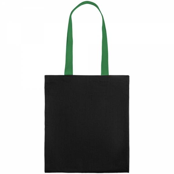 Холщовая сумка BrighTone, черная с зелеными ручками